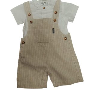 PETO RAYAS BEIGE Y CAMISA BLANCA